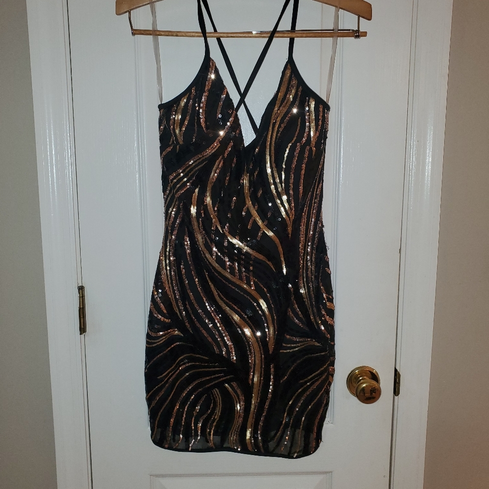 COPY - NEW Windsor Black and Gold Sequin Mini Dress